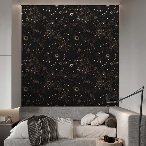 Black Starry Night Wallpaper W169 - CostaCover - Peel and stick Removable Wallpaper - abstract wall art - abstract wallpaper - accent wallpaper