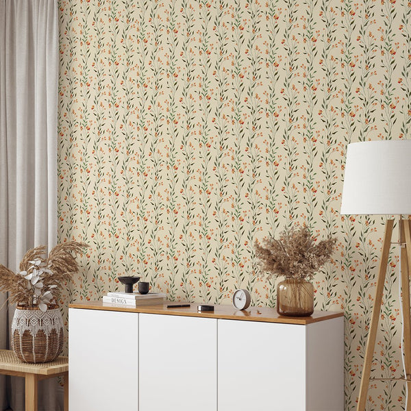 Yellow Mini Flowers Wallpaper W155 - CostaCover - Peel and stick Removable Wallpaper - abstract floral - abstract wallpaper - accent wallpaper