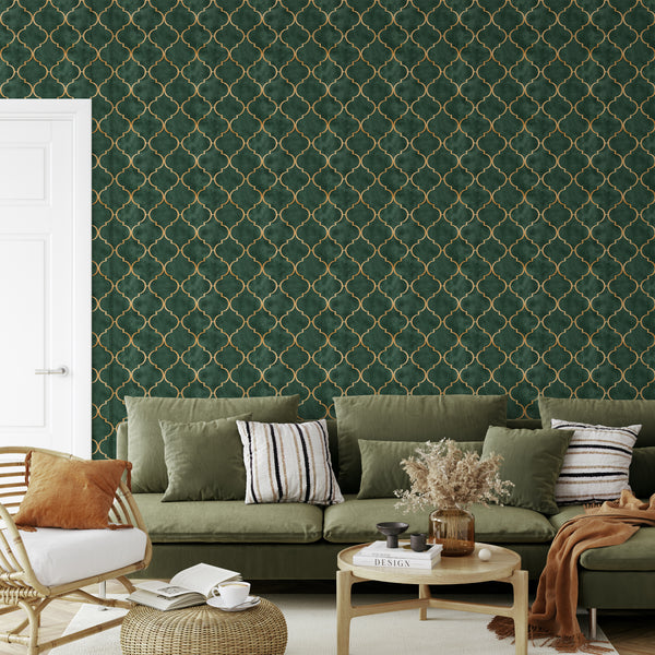 Dark Green Art Deco Wallpaper CC332 - CostaCover - Peel and stick Removable Wallpaper - abstract wall art - abstract wallpaper - accent wallpaper