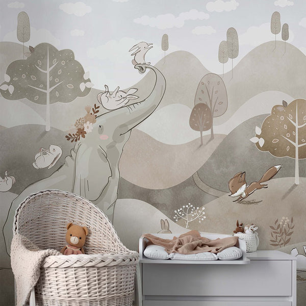 Elephant Animals Wall Mural SM004 - CostaCover - Peel and stick Removable Wallpaper - accent wallpaper - adhesive wallpaper - baby bedroom