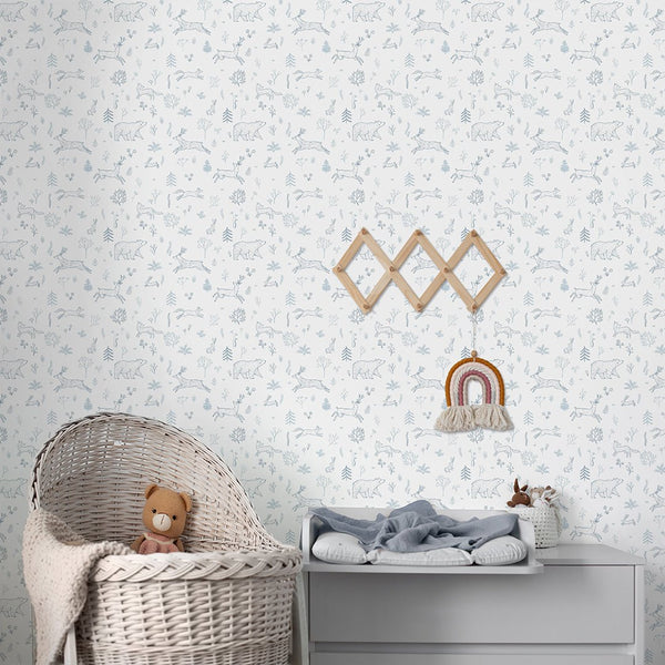 Blue Forest Animals Wallpaper S033 - CostaCover - Peel and stick Removable Wallpaper - abstract wall art - abstract wallpaper - accent wallpaper