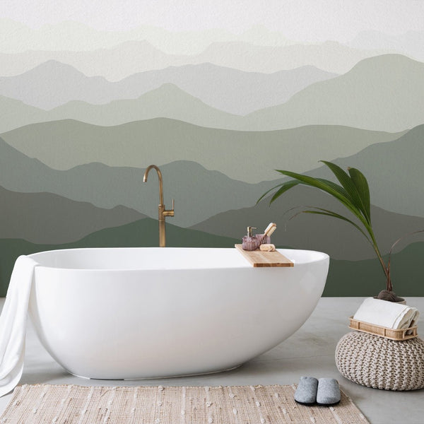 Olive Green Mountains Wall Mural WM041 - CostaCover - Peel and stick Removable Wallpaper - Abstract - abstract lines - abstract wall art