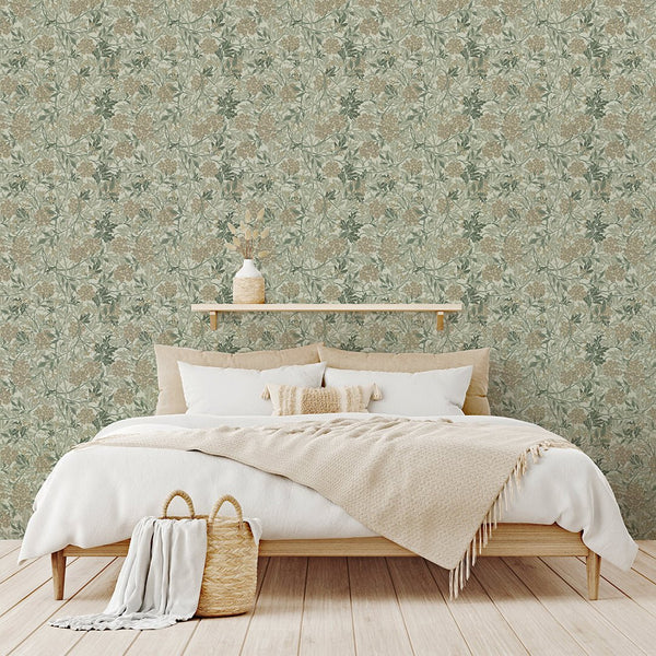 Olive Green Jasmine by Morris Wallpaper W108 - CostaCover - Peel and stick Removable Wallpaper - abstract floral - abstract wall art - abstract wallpaper