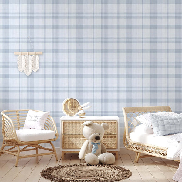 Blue Plaid Farmhouse Wallpaper S008 - CostaCover-Peel and stick Removable Wallpaper-abstract wall art-abstract wallpaper-accent wallpaper