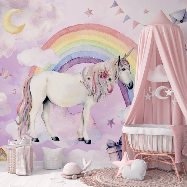 Fairy Unicorn & Rainbow Wall Mural WM068 - CostaCover - Peel and stick Removable Wallpaper - abstract wallpaper - accent wallpaper - adhesive wallpaper