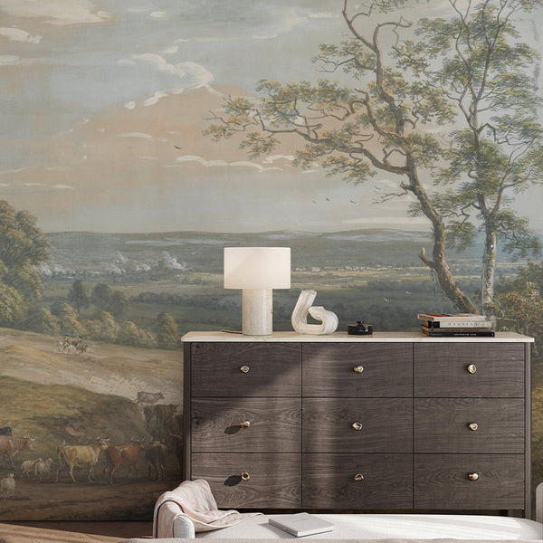 English Vintage Landscape Wall Mural AM081 - CostaCover - Peel and stick Removable Wallpaper - A Distant View of Maidstone - about walls - abstract wall art