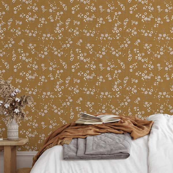 Ocher Mini Floral Wallpaper W148 - CostaCover - Peel and stick Removable Wallpaper - abstract floral - abstract wallpaper - accent wallpaper