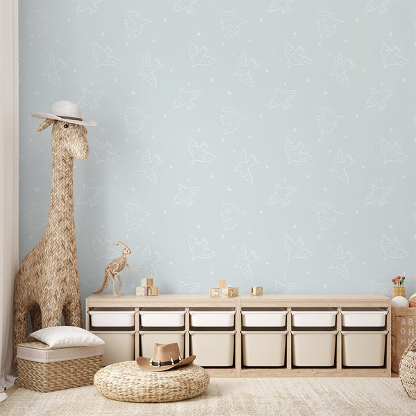 Light Blue White Birds Wallpaper S053 - CostaCover - Peel and stick Removable Wallpaper - abstract wall art - abstract wallpaper - accent wallpaper