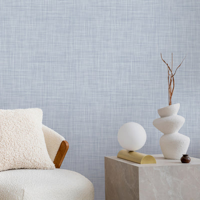 Neutral Blue Linen Wallpaper CC343