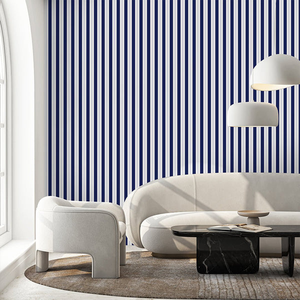 Navy Blue Stripes Wallpaper S012 - CostaCover - Peel and stick Removable Wallpaper - accent wallpaper - adhesive wallpaper - aqua blue