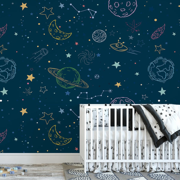 Сolorful Cosmic Space Wallpaper W061 - CostaCover - Peel and stick Removable Wallpaper - abstract wall art - abstract wallpaper - adhesive wallpaper