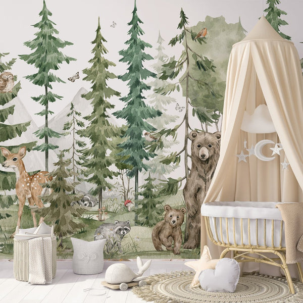 Wild Animals in Forest Wall Mural WM056 - CostaCover - Peel and stick Removable Wallpaper - accent wallpaper - adhesive wallpaper - animal print