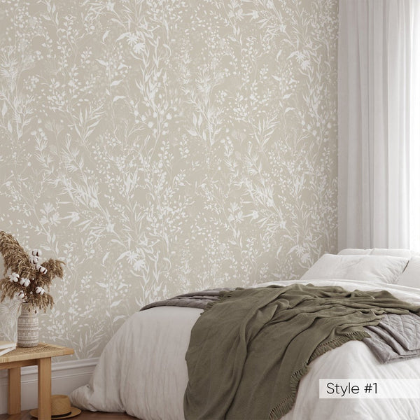 Beige & White Floral Wallpaper W050