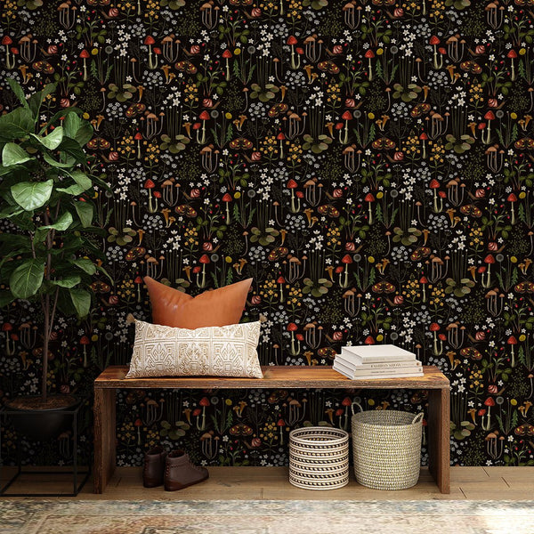 Dark Mushrooms Floral Wallpaper W145 - CostaCover - Peel and stick Removable Wallpaper - abstract floral - abstract mural - abstract wallpaper