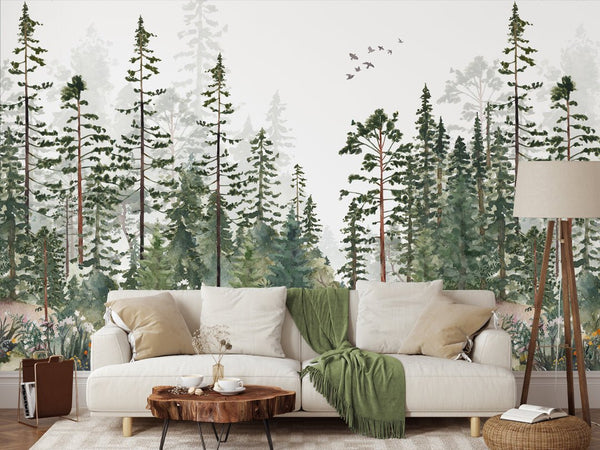 Watercolor Woodland Wall Mural WM026 - CostaCover - Peel and stick Removable Wallpaper - adhesive wallpaper - baby bedroom - bathroom wallpaper