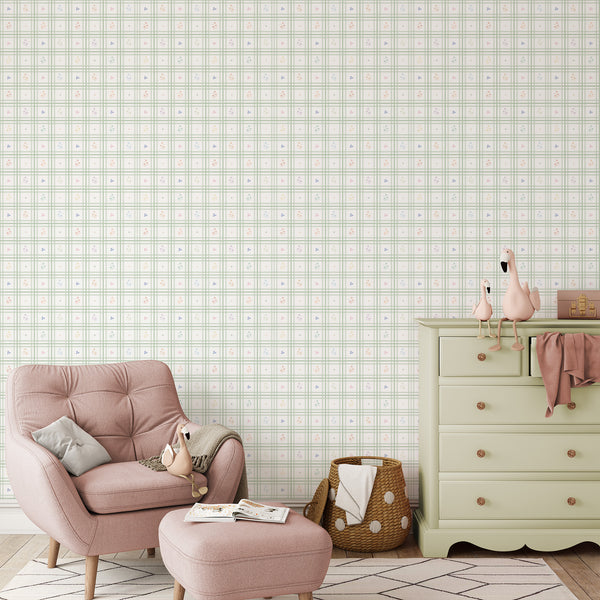 Green Plaid Floral Wallpaper L151