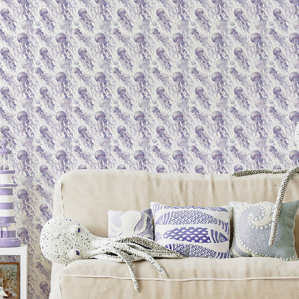 Purple Tiny Jellyfish Wallpaper S089 - CostaCover - Peel and stick Removable Wallpaper - accent wallpaper - adhesive wallpaper - baby bedroom