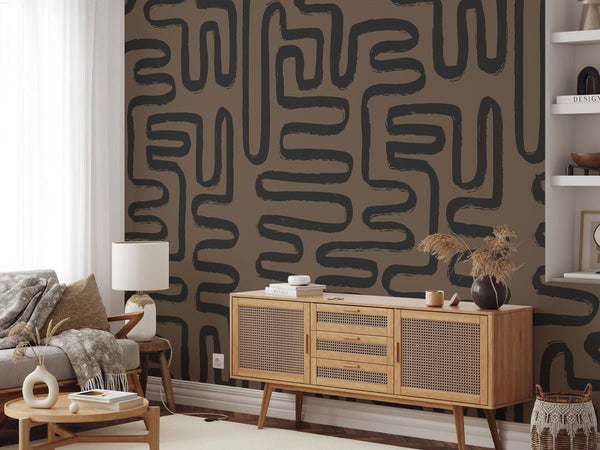 Brown Black Line Wallpaper W011 - CostaCover - Peel and stick Removable Wallpaper - Abstract - abstract lines - abstract wall art