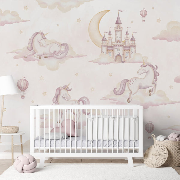 Dreamy Kingdom & Unicorn Wall Mural AM137 - CostaCover-Peel and stick Removable Wallpaper-accent wallpaper-adhesive wallpaper-baby bedroom
