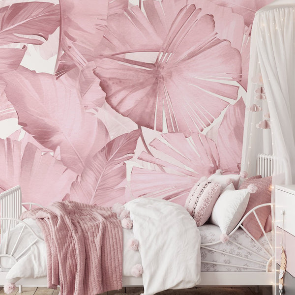Pink Banana Leaves Wall Mural WM020 - CostaCover - Peel and stick Removable Wallpaper - adhesive wallpaper - banana leaves - Banana leaves wallpaper