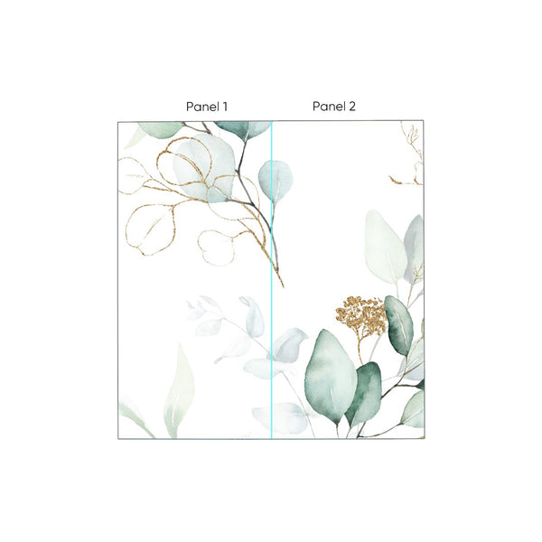 Green Eucalyptus Wall Mural with oversized watercolor leaves in sage and mint on a bright white ground. The large-scale design creates an airy feature wall in bedrooms or dining rooms, offering a modern organic touch with easy application. This eco-friendly mural is removable, ideal for decorators and designers seeking a high-quality accent.