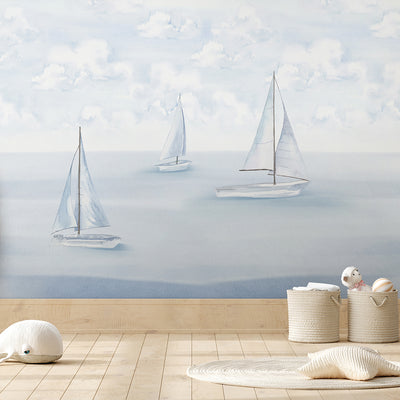 Pastel Blue Sailboats Wall Mural AM154