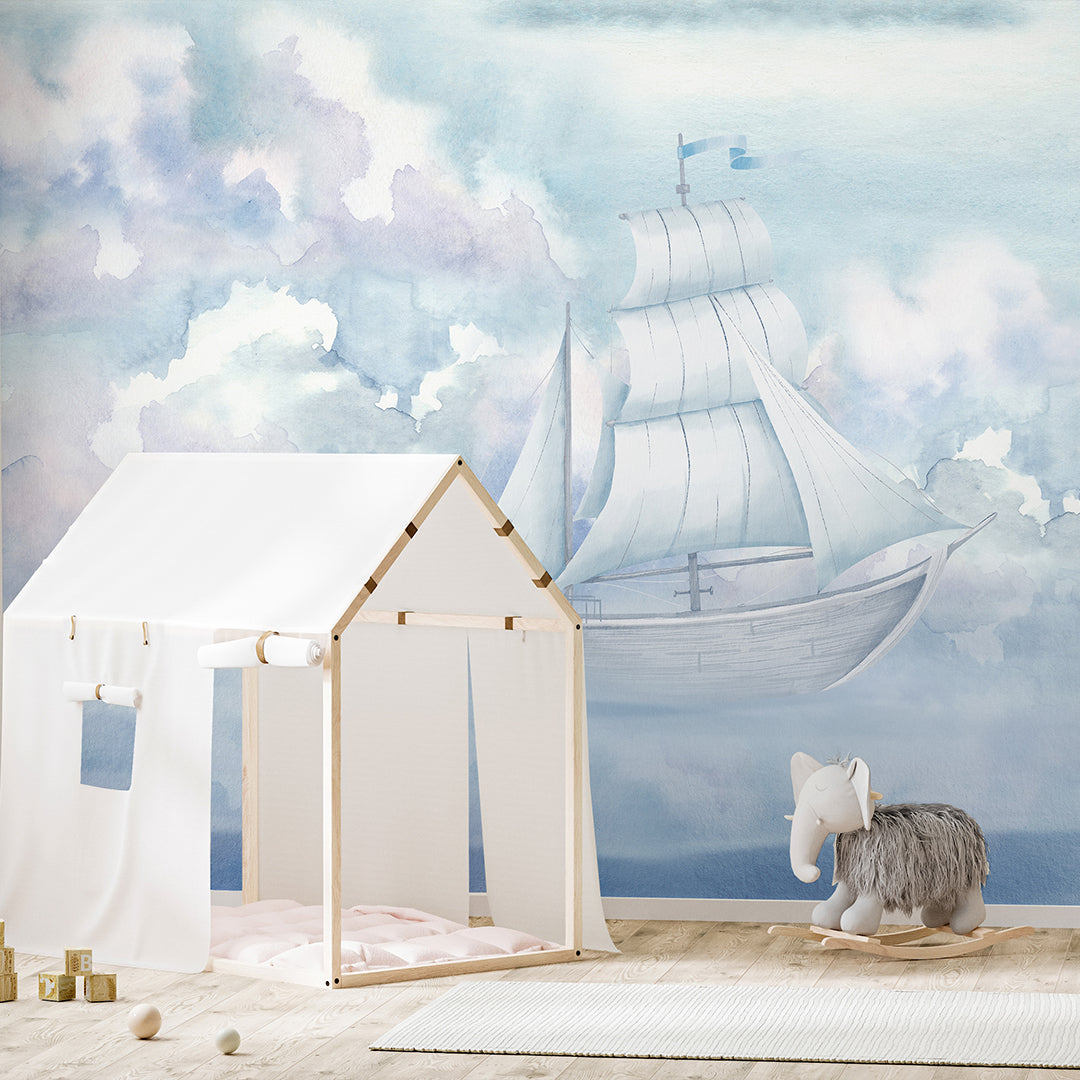 Sailboat & Cloudy Sky Wall Mural AM155