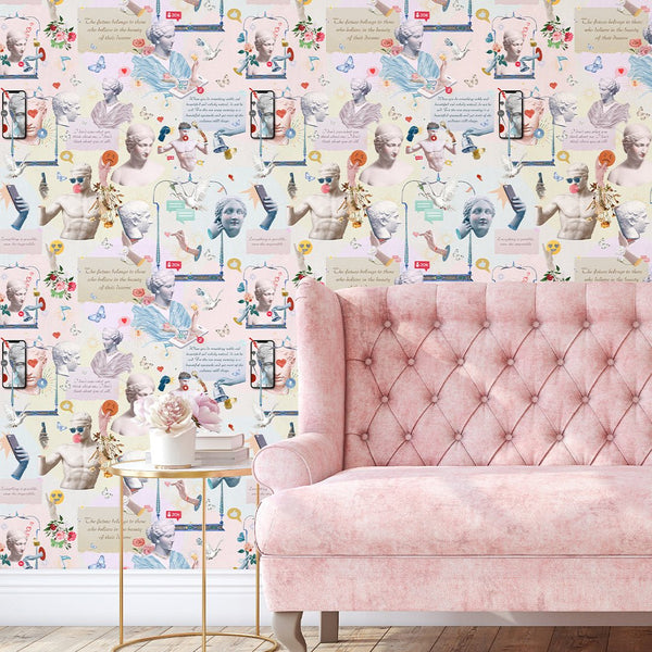 Motivation Quotes with Greek Statues Wallpaper CC296 - CostaCover - Peel and stick Removable Wallpaper - Abstract - abstract floral - abstract lines