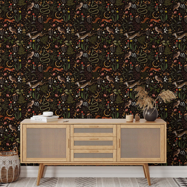 Dark Animal Floral Wallpaper W144 - CostaCover - Peel and stick Removable Wallpaper - abstract floral - abstract wall art - abstract wallpaper