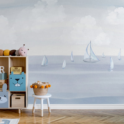 Pastel Blue Sailing BoatsWall Mural AM156