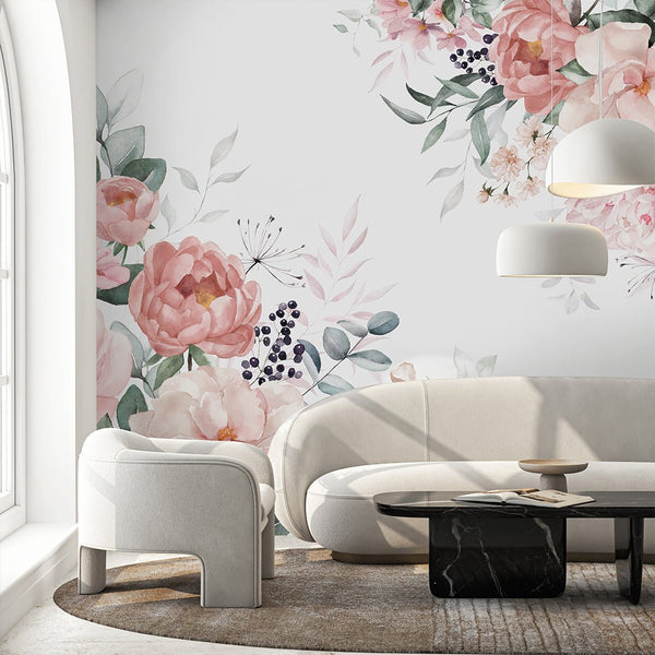 Soft Pink Flowers Bouquet Wall Mural SM029 - CostaCover - Peel and stick Removable Wallpaper - accent wallpaper - adhesive wallpaper - baby bedroom