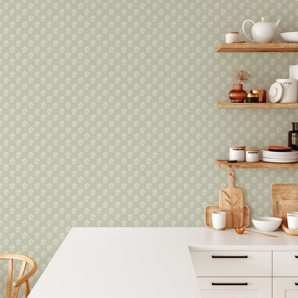 Sage Green Vintage Floral Wallpaper CC373