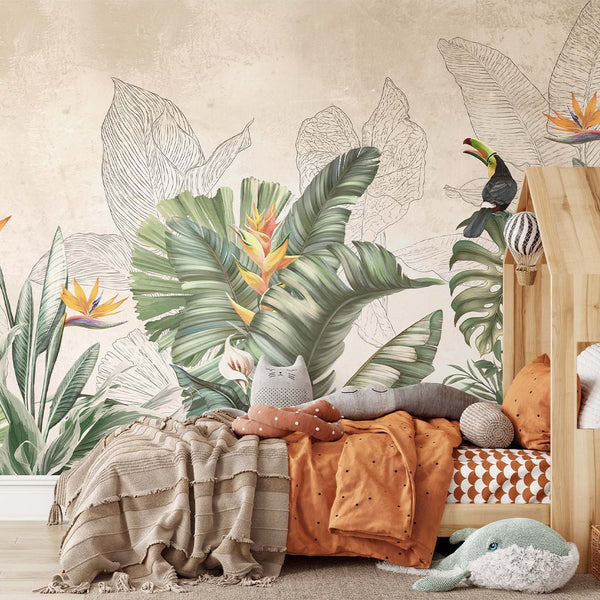 Light Green Palm Leaves Wall Mural CCM197 - CostaCover - Peel and stick Removable Wallpaper - abstract wallpaper - accent wallpaper - adhesive wallpaper