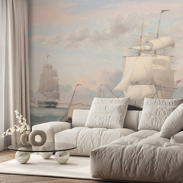 Vintage Sailboats Wall Mural AM162 - CostaCover-Peel and stick Removable Wallpaper-accent wallpaper-adhesive wallpaper-bathroom wallpaper
