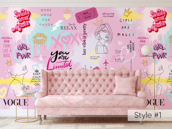 Girls Graffiti Wall Mural WM030 - CostaCover - Peel and stick Removable Wallpaper - Abstract - abstract lines - abstract wall art