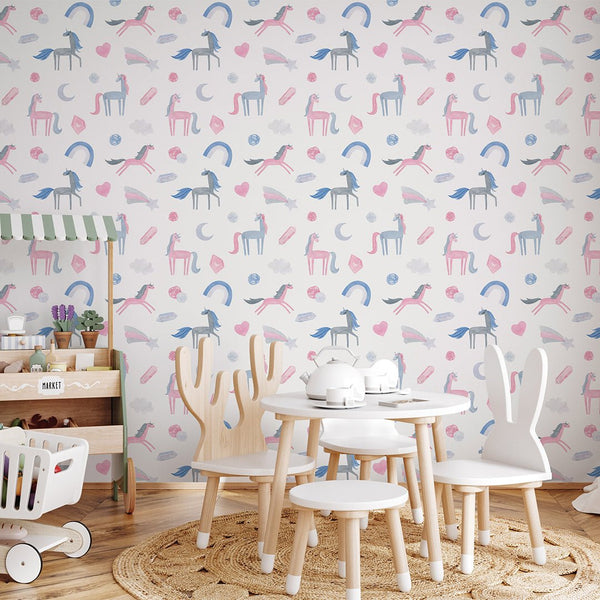 Hand-drawn Unicorn Wallpaper A056 - CostaCover-Peel and stick Removable Wallpaper-accent wallpaper-adhesive wallpaper-baby bedroom