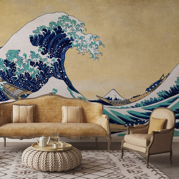 Vintage Japanese Wave Wall Mural AM163 - CostaCover-Peel and stick Removable Wallpaper-accent wallpaper-adhesive wallpaper-bathroom wallpaper
