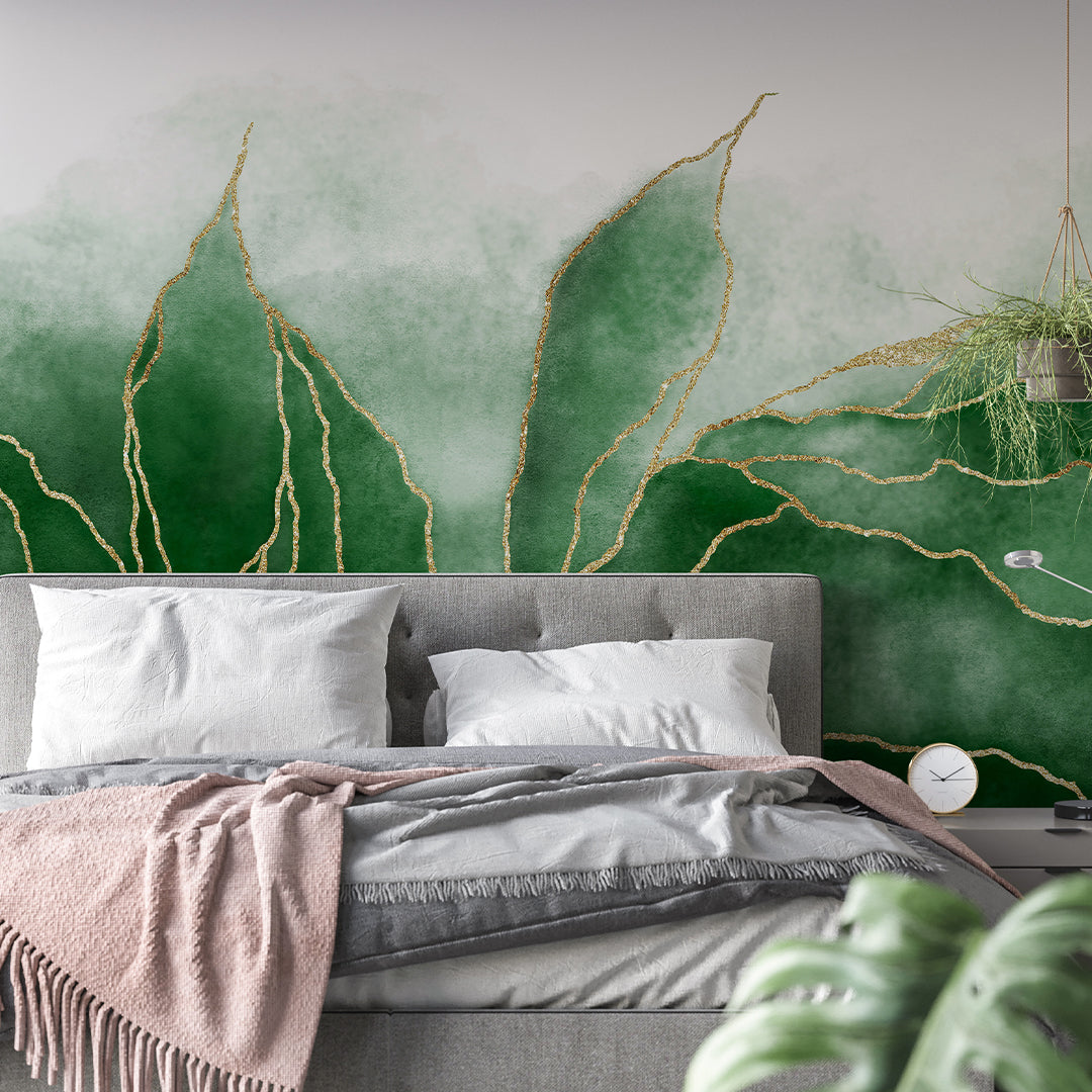 Abstract Green Gold Leaves Self Adhesive Wall Mural CCM014