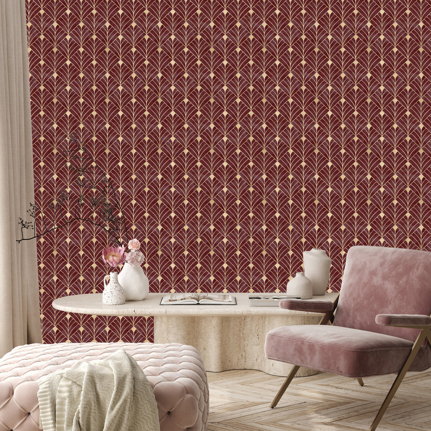 Burgundy Art Deco Wallpaper CC338