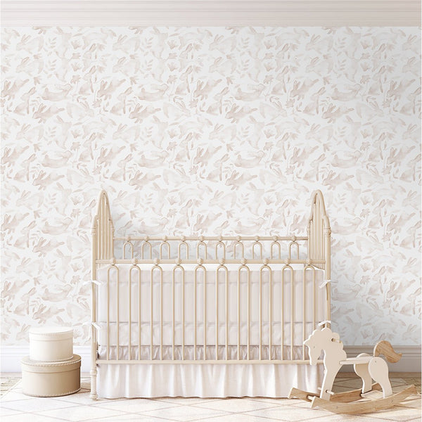 Beige Bunnies Nursery Wallpaper W167 - CostaCover-Peel and stick Removable Wallpaper-abstract wallpaper-accent wallpaper-adhesive wallpaper