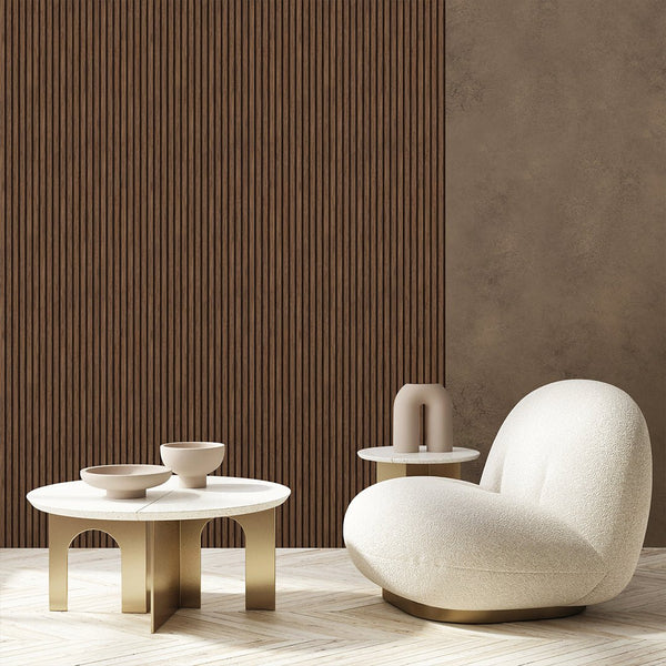 Wooden Walnut Slat Panels Wallpaper A004 - CostaCover - Peel and stick Removable Wallpaper - about walls - abstract wallpaper - accent wallpaper