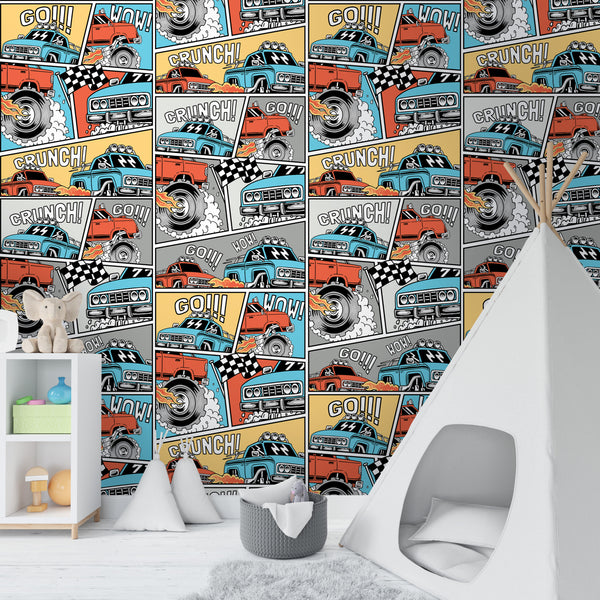 Racing Monster Truck Cars Wallpaper CC317 - CostaCover - Peel and stick Removable Wallpaper - Abstract - abstract lines - abstract mural
