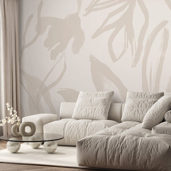Neutral Beige Floral Wall Mural AM038 - CostaCover - Peel and stick Removable Wallpaper - about walls - Abstract - abstract floral