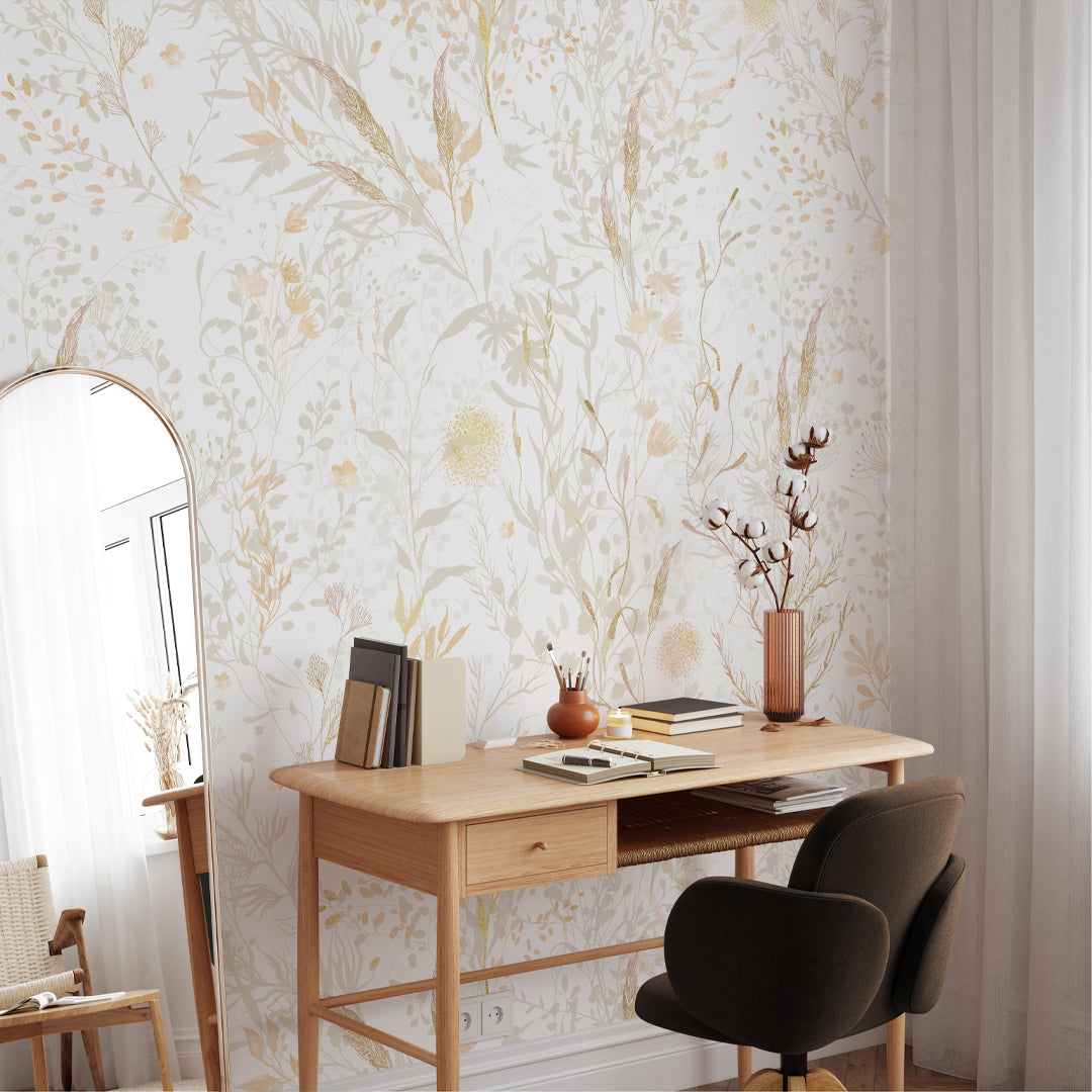 Beige & Gold Effect Floral Self Adhesive Wallpaper W052