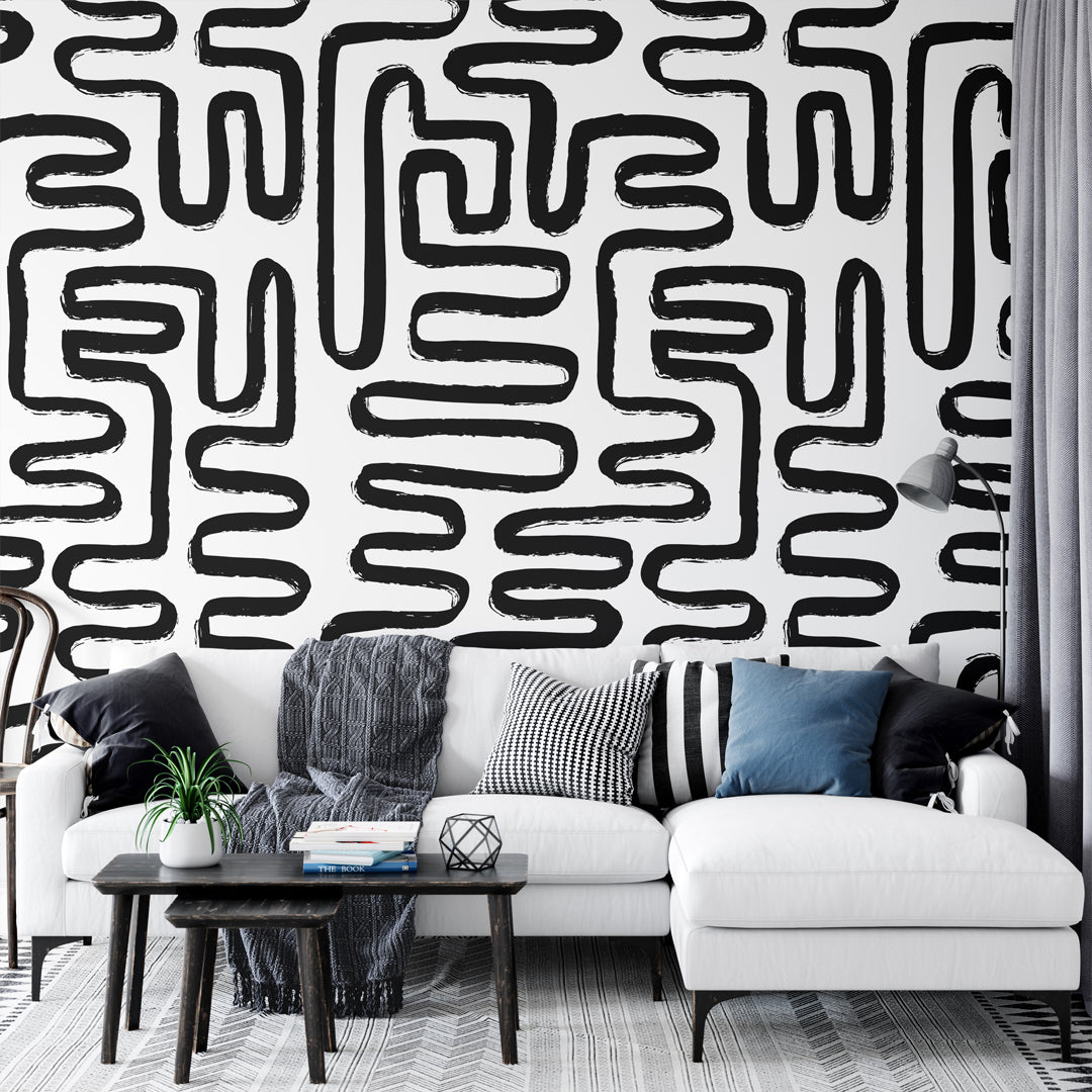 Black & White Abstract Lines Self Adhesive Wallpaper W045