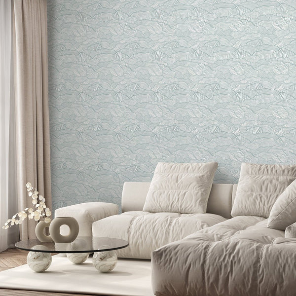 Turquoise Wave Japanese Wallpaper A097 - CostaCover-Peel and stick Removable Wallpaper-about walls-Abstract-abstract lines