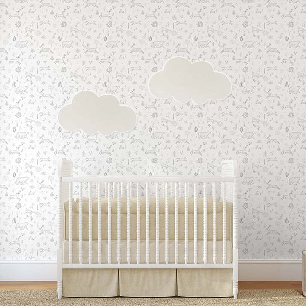 Gray Forest Animals Wallpaper S034 - CostaCover - Peel and stick Removable Wallpaper - abstract forest - abstract lines - accent wallpaper