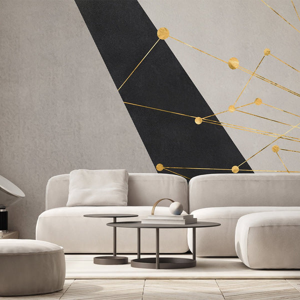Gray Black Shapes & Gold Wall Mural AM049 - CostaCover - Peel and stick Removable Wallpaper - about walls - Abstract - abstract lines