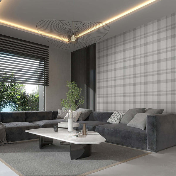 Gray Plaid Farmhouse Wallpaper S009 - CostaCover-Peel and stick Removable Wallpaper-accent wallpaper-adhesive wallpaper-bathroom wallpaper