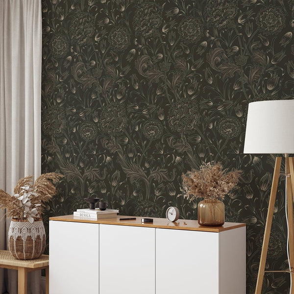 Brown Wild Tulip by Morris Wallpaper W112 - CostaCover - Peel and stick Removable Wallpaper - abstract floral - abstract lines - abstract wall art